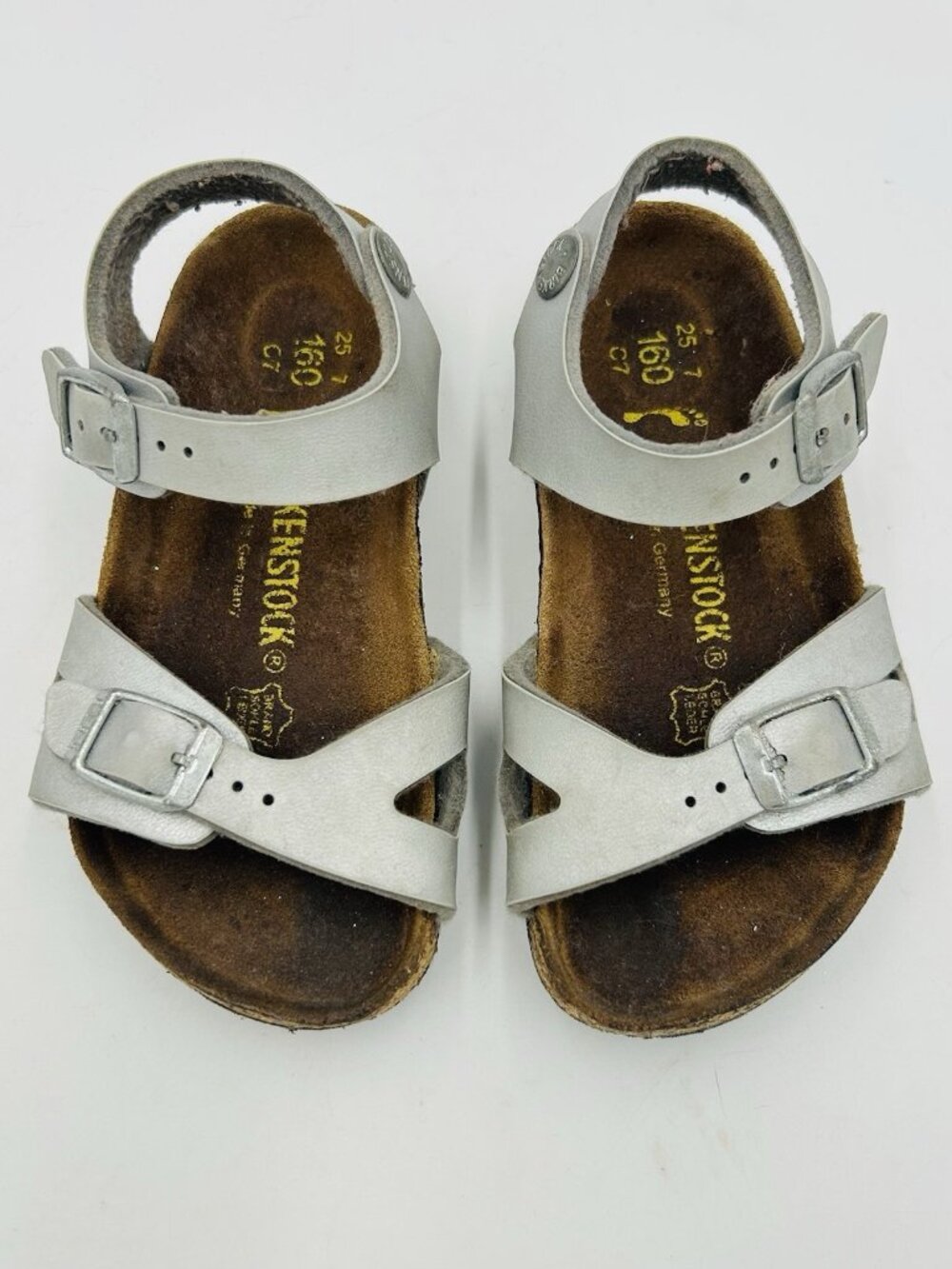 Birkenstock Girls Sz 25 (Youth 7-7.5) Rio Silver Leather Sandals Heel Strap